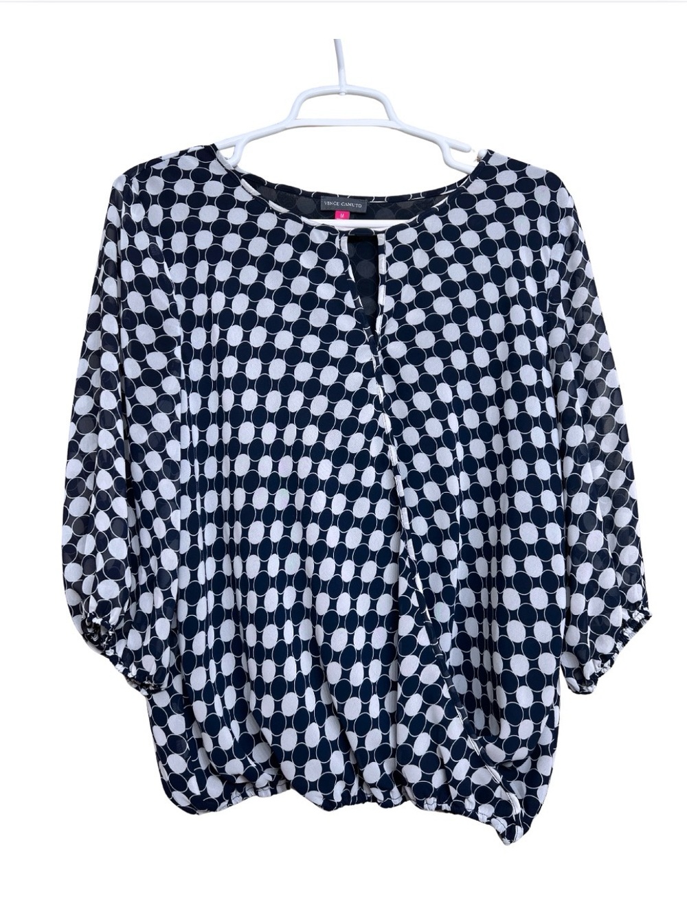 Vince Camuto Navy and White Dot Print Blouse size Medium
